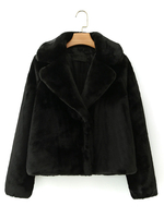 Manteau Veste Teddy Fausse Fourrure Synthétique Femme Hiver à Col Revers Noir Unicolore Manteau Chaud Hiver Femme