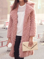 Manteau Veste Teddy Fausse Fourrure Synthétique Femme Hiver à Col Revers Unicolore Rose Manteau Chaud Hiver Femme
