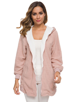 Manteau Veste Teddy Fausse Fourrure Synthétique Femme Hiver avec Capuche avec Boutons Unicolore Manteau Chaud Hiver Femme