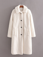 Manteau Veste Teddy Fausse Fourrure Synthétique Femme Long Hiver à Col Revers Unicolore avec Les Boutons Manteau Chaud Hiver Femme