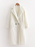 Manteau Veste Teddy Fausse Fourrure Synthétique Femme Longue Hiver à Col Revers Fermeture à Boutons avec Poches Unicolore Manteau Chaud Hiver Femme