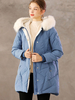 Manteaux bouffants pour femmes Poches bleues Zipper Manches longues Vêtements dextérieur dhiver