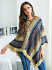 Manteaux Capes Femmes Imprimés à Col V en Mailles avec Manches Longues Multicolores