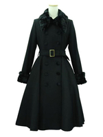 Manteaux classique Lolita Manteau noir ceinturé Furry Collier Pardessus d