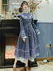 Manteaux classiques Lolita bleu brodé à manches longues en polyester à col rond pardessus hiver Lolita Outwears