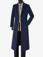 Manteaux Costume Long Pour Hommes Col Rabattu Décontracté Bleu Foncé