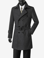 Manteaux Costume Pour Hommes Double Boutonnage Ceinture Col Rabattu Gris