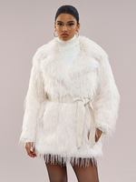 Manteaux en fausse fourrure à manches longues Manteau en fausse fourrure chic Col rabattu Manteau dhiver blanc
