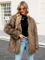 Manteaux En Fausse Fourrure Argentés À Manches Longues Pour Femmes Écologique Chaud Hiver