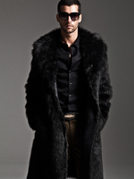 Manteaux En Fausse Fourrure Hiver Chaud Hommes Noir Chic Veste Manches Longues Col Rabattu
