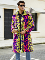 Manteaux En Fausse Fourrure Léopard Rose Jaune Hiver Chaud Hommes Veste Manches Longues Col Rabattu