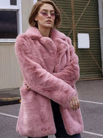 Manteaux En Fausse Fourrure Manches Longues Col Rabattu Décontracté Hiver Rose