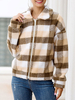 Manteaux en fausse fourrure manches longues décontracté à carreaux bloc de couleur marron clair femmes manteau dhiver