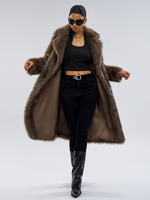 Manteaux en fausse fourrure marron foncé veste longue d