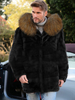 Manteaux En Fausse Fourrure Noir Hiver Chaud Hommes Veste Manches Longues Col Rabattu Capuche