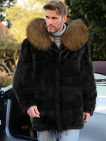 Manteaux En Fausse Fourrure Noir Hiver Chaud Hommes Veste Manches Longues Col Rabattu Capuche