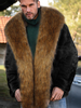 Manteaux En Fausse Fourrure Noir Hiver Chaud Hommes Veste Manches Longues Col Rabattu Épais