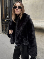 Manteaux en fausse fourrure Noir Taille relevée Manches longues Veste en fausse fourrure Manteau d
