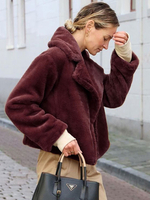 Manteaux en fausse fourrure pour femmes manches longues col rabattu décontracté manteau dhiver bordeaux