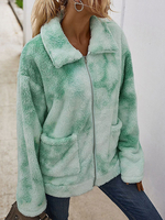 Manteaux en fausse fourrure vert clair col rabattu manches longues imprimé zippé femmes manteau