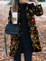 Manteaux Femmes Hivers Imprimés Brodé de Fleurs avec Bout Revers avec Manches Longues Multicolores