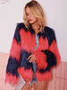Manteaux Fourré Polaire Rouge Veste Femme Bicolore à Manches Longues