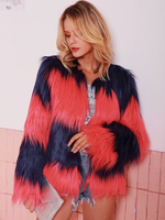 Manteaux Fourré Polaire Rouge Veste Femme Bicolore à Manches Longues
