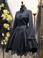 Manteaux gothiques Lolita Haut en mélange de coton tissé noir Lolita Outwears Déguisements Halloween