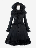 Manteaux gothiques Lolita Manteau noir Pompons Pardessus Polyester Automne Lolita Vêtements dextérieur