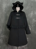 Manteaux gothiques Lolita Manteau noir Volants Pardessus Polyester Hiver Lolita Vêtements dextérieur