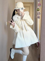 Manteaux Lolita académiques Écru Blanc Nœuds Polyester Pardessus Manteau Hiver Lolita Vêtements dextérieur