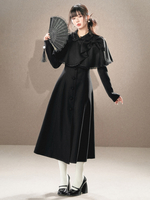 Manteaux Lolita de style ROCOCO ensemble noir nœuds franges cape pardessus polyester vêtements dextérieur Lolita dautomne