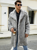 Manteaux Long En Fausse Fourrure Hiver Chaud Hommes Gris Clair Veste Manches Longues Col Rabattu