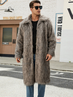 Manteaux Long En Fausse Fourrure Hiver Chaud Hommes Gris Veste Manches Longues Col Rabattu