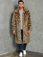 Manteaux Long En Fausse Fourrure Hiver Chaud Hommes Léopard Veste Manches Longues Col Rabattu