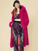 Manteaux Long En Fausse Fourrure Rose Bouton Veste D
