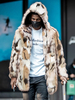 Manteaux Marron Camouflage En Fausse Fourrure Hiver Chaud Hommes Veste Manches Longues Col Rabattu Capuche
