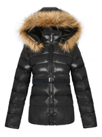 Manteaux Matelassé Comme Doudoune Femme Verni à Capuche avec Manches Longues Coupe Cintrée Unicolore