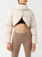 Manteaux matelassés Boutons surdimensionnés blancs Col montant Bouton sur le devant Manches longues Casual Épaissir Manteau dhiver Vêtements dextérieur courts