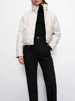 Manteaux puffer pour femmes écru blanc irrégulier poches courtes col montant bouton avant manches longues décontracté épaissir manteau dhiver survêtement
