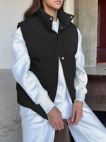 Manteaux Puffer Pour Femmes Noir Poches Amovibles À Capuche Fermeture Éclair Sans Manches Casual Épaissir Manteau Dhiver Survêtement