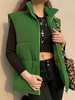 Manteaux Puffer Pour Femmes Vert Coupe-Vent Col Montant Poches Fermeture Éclair Sans Manches Surdimensionné Survêtement