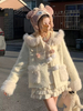 Manteaux Sweet Lolita Manteau blanc écru Pompons Pardessus Polyester Hiver Lolita Outwears
