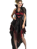 Mardi Gras irrégulière Déguisements Halloween Costume Demon Cosplay féminin à paliers manteau et robe noire courte Déguisements Halloween