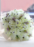 Mariage fleurs Bouquet lumineux vert strass perles rubans soie fleurs Bouquet de mariée