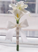 Mariage fleurs Bouquet perles blanches rubans perlés Bow main cravate en soie fleurs Bouquet de mariée