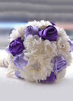 Mariage fleurs Bouquet strass perles rubans perlés Bow main liée Bouquet de mariée de fleurs en soie pourpre