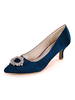 Mariage invité chaussures satin bout pointu strass chaussures de mariée bleu profond chaton talon mère chaussures