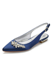Mariage invité chaussures strass bleu profond bout pointu chaussures de mariée plates satin mère chaussures