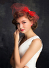Mariage mariée coiffes Fascinator chapeau rouge Bowknot Birdcage voile